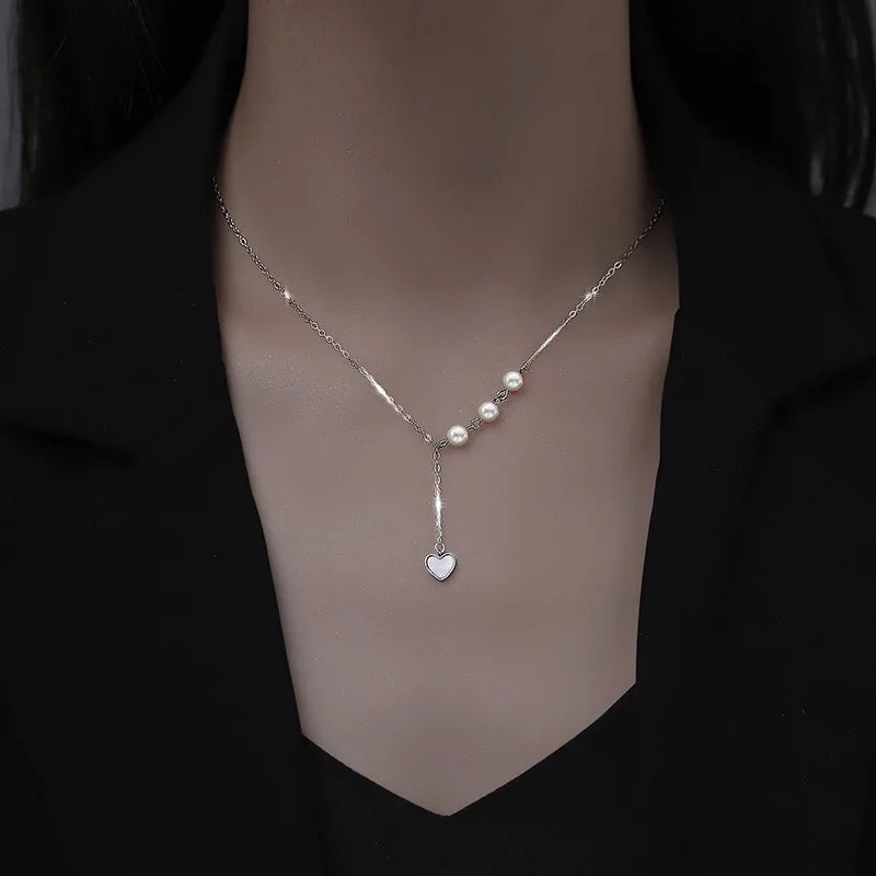 Silver Color Love Asymmetric Chain Necklace for Women Sweet Temperament Party Jewelry 925 Stamp Gifts Dropship