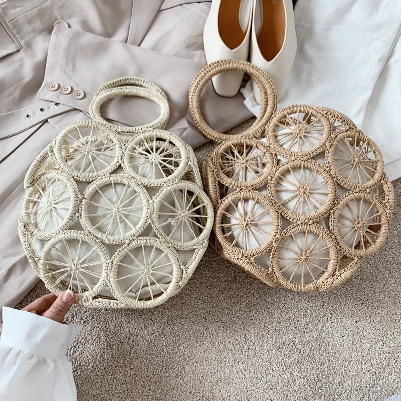 Large Capacity Straw Woven Handbag Handwoven Hollow Women Shoulder Bag Travel Vacation Summer Beach Bag Top Handle Bags