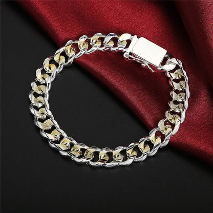 925 Sterling Silver Solid 10mm chain Bracelet men women Chain noble wedding Jewelry fashion charms party birthday gift
