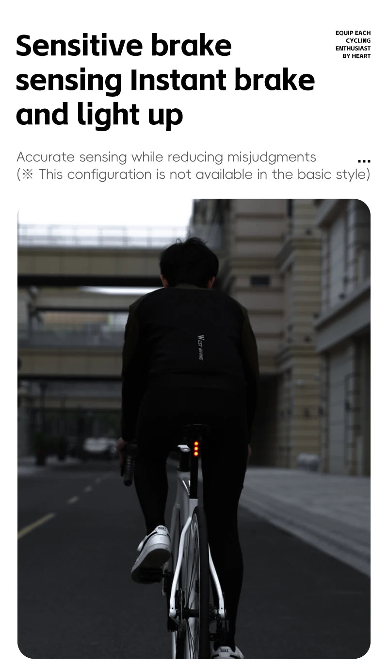 WEST BIKING Bike Taillight IP66 Waterproof Smart Brake Sensing Rear Light Auto Start/Stop LED Cycling Taillight Bike Accessories