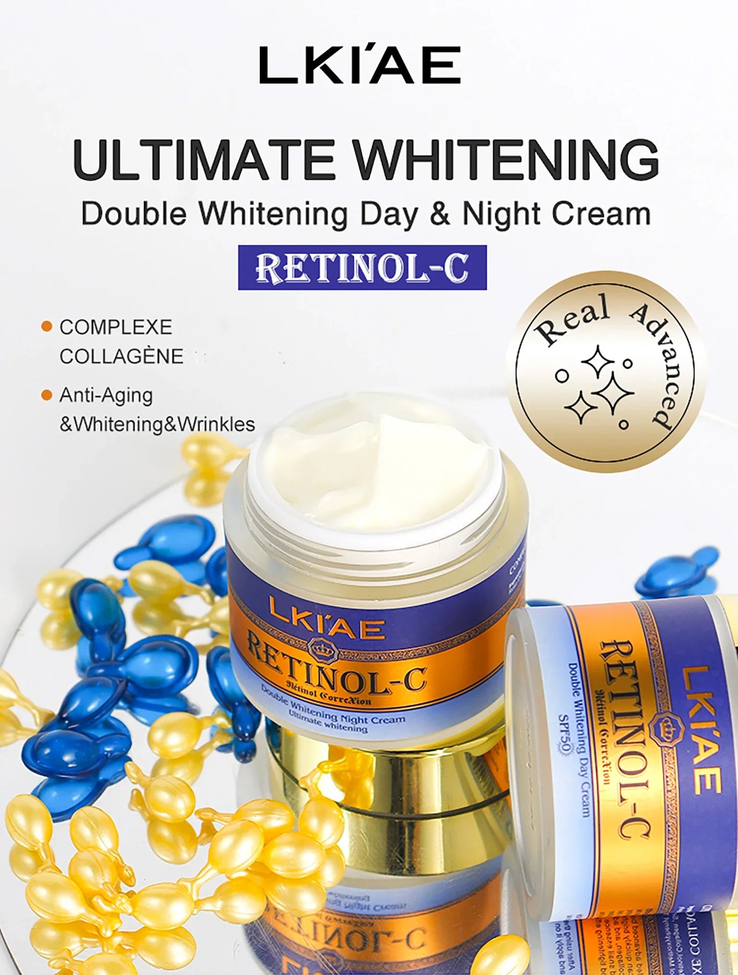 LKIAE Retinol Double Whitening Kit, Remove Wrinkles, Black Spots, Melanin, Moisturizing, Hydrate, Suitable for All Skin Types