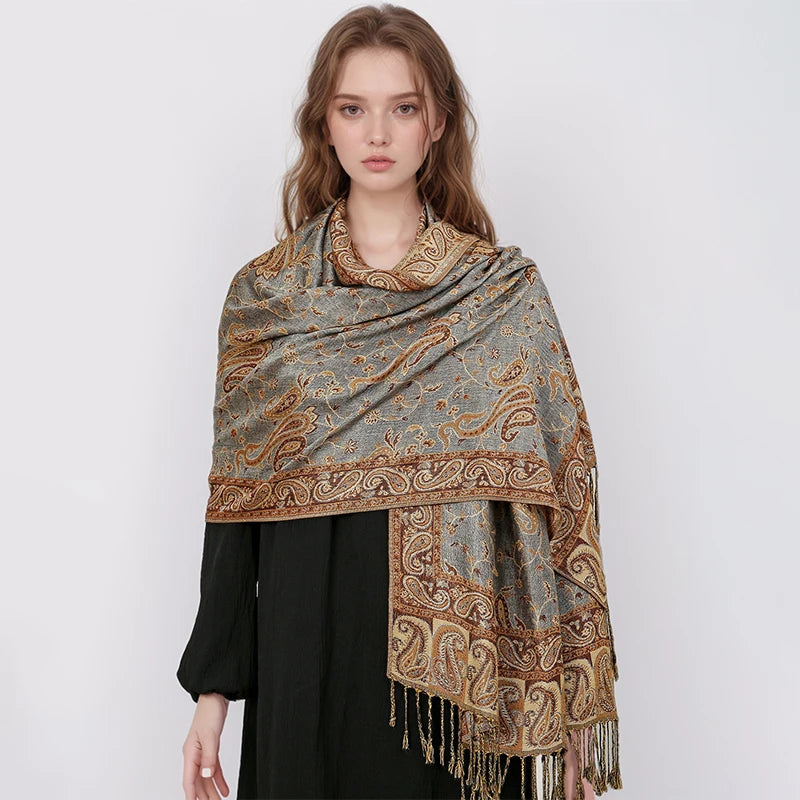 Autumn Winter Scarf Women Pashmina Shawls Cashmere Blanket Paisley Warm Thick Chunky Stoles Lady Elegant Poncho Outdoor Bufanda
