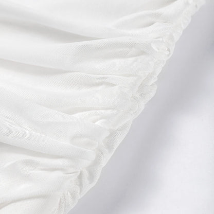 Elegant Mesh Shawl Short Dress Women Pleated Half High Collar Sleeveless Female Dresses 2026 Spring Lady Chic Party Gowns New