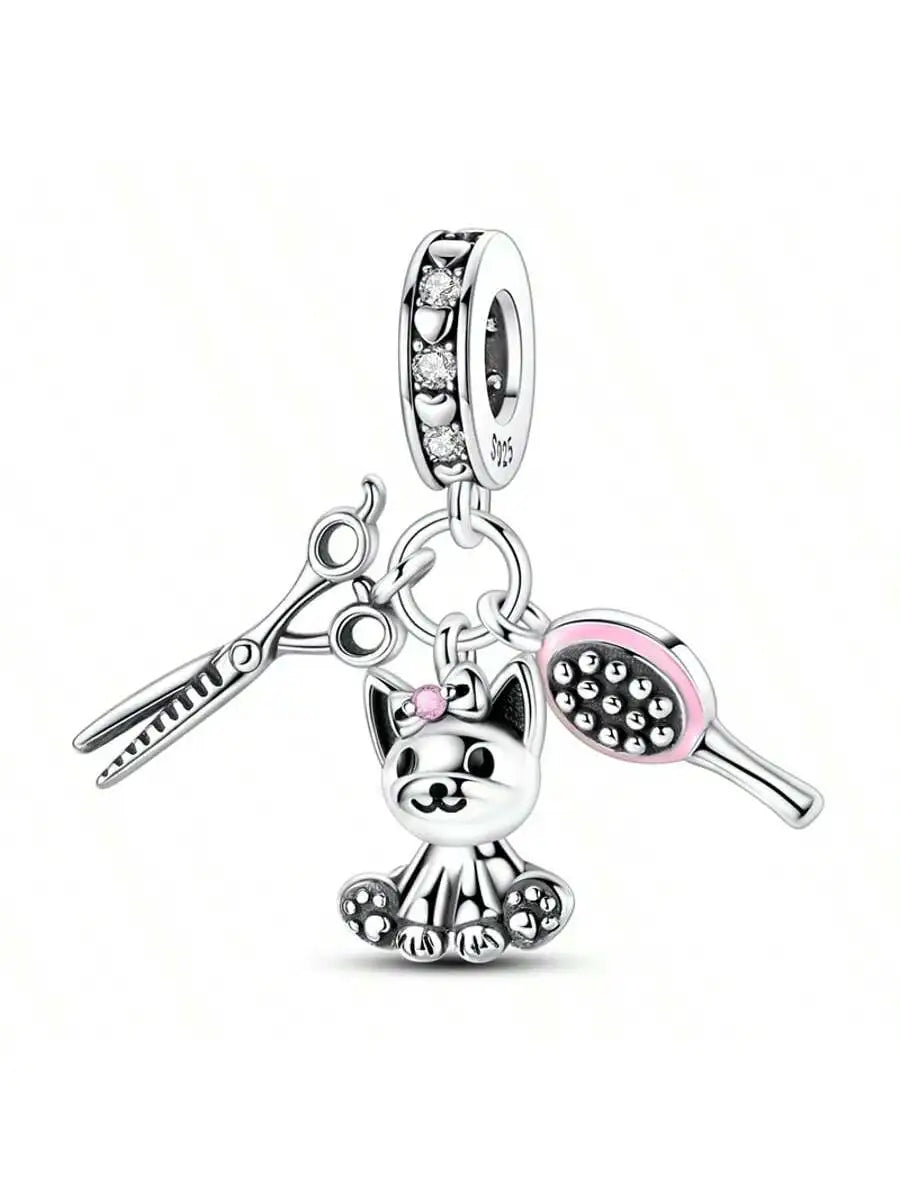 Cute Cat Hug Charms 925 Sterling Silver Pet Embracing Design Pendant Fit Original Charm Bracelets Women DIY Jewelry Gift
