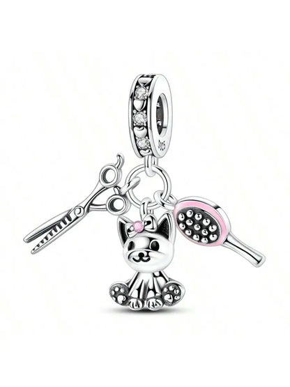 Cute Cat Hug Charms 925 Sterling Silver Pet Embracing Design Pendant Fit Original Charm Bracelets Women DIY Jewelry Gift