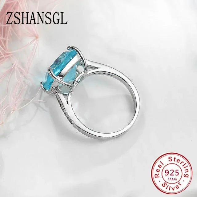 Luxury 925 Sterling SIlver Forever Clear Blue/Yellow Zircon Circle Round Finger Ring for Women Jewelry Christmas Gift Anillos