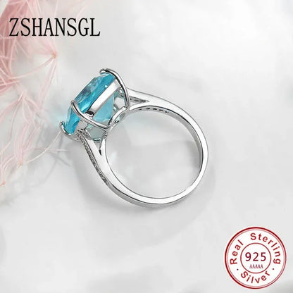 Luxury 925 Sterling SIlver Forever Clear Blue/Yellow Zircon Circle Round Finger Ring for Women Jewelry Christmas Gift Anillos