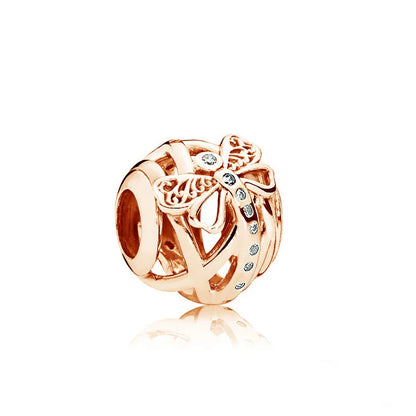Rose Gold Fine Plated Pink Clip Dasiy Butterfly Dragonfly DIY Charms Fit Original Sterling Silver 925 Bracelet For Women Jewelry