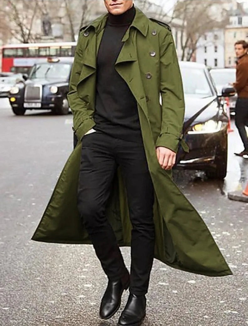 2026 New Men's Longline Trench Coat City Travel & Smart Casual