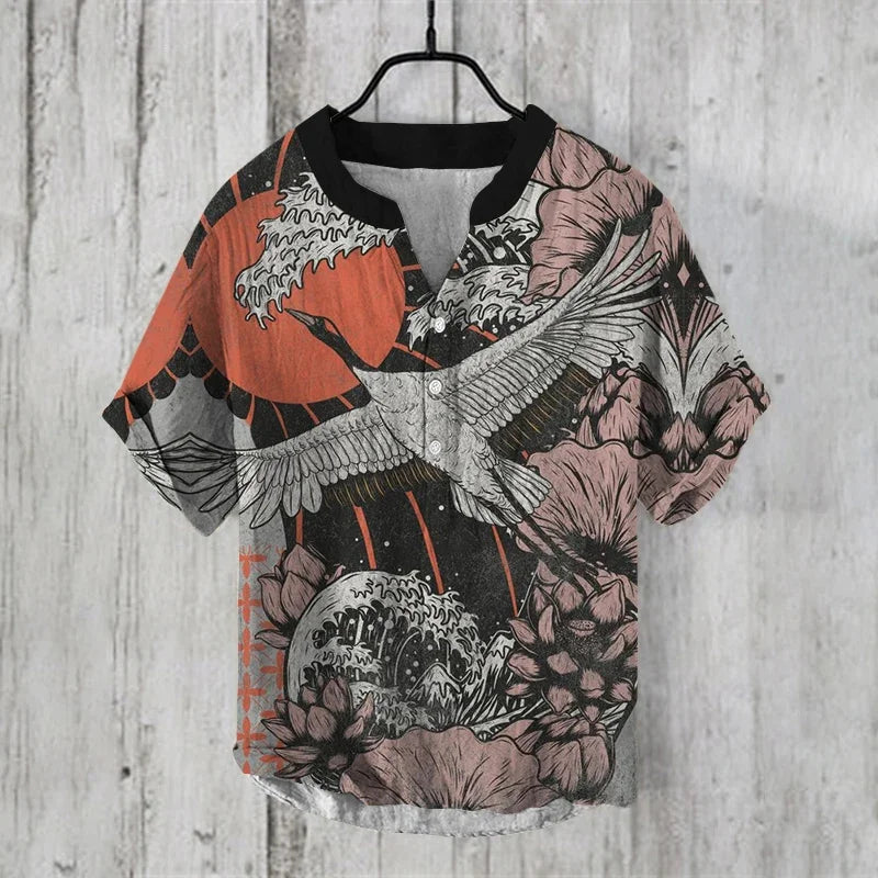2025 New Hawaiian Fashion Short Sleeve Shirt 3D Printed Bamboo Linen Casual Loose Pullover Button Men's Shirt S-5XL