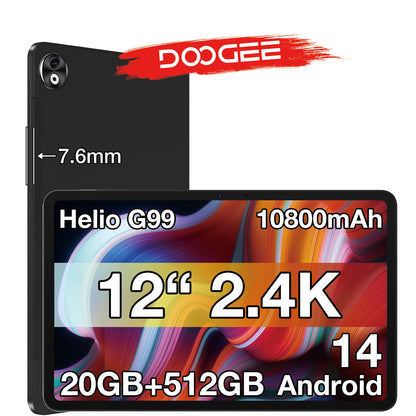 DOOGEE T40 Pro Tablet 12  20GB(8 + 12) 512GB Android 14 Helio G99 6nm 10800mAh 18W Charge Quad Speaker 7.6mm ultra-thin