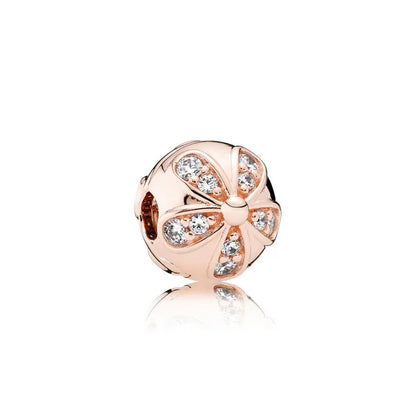Rose Gold Fine Plated Pink Clip Dasiy Butterfly Dragonfly DIY Charms Fit Original Sterling Silver 925 Bracelet For Women Jewelry