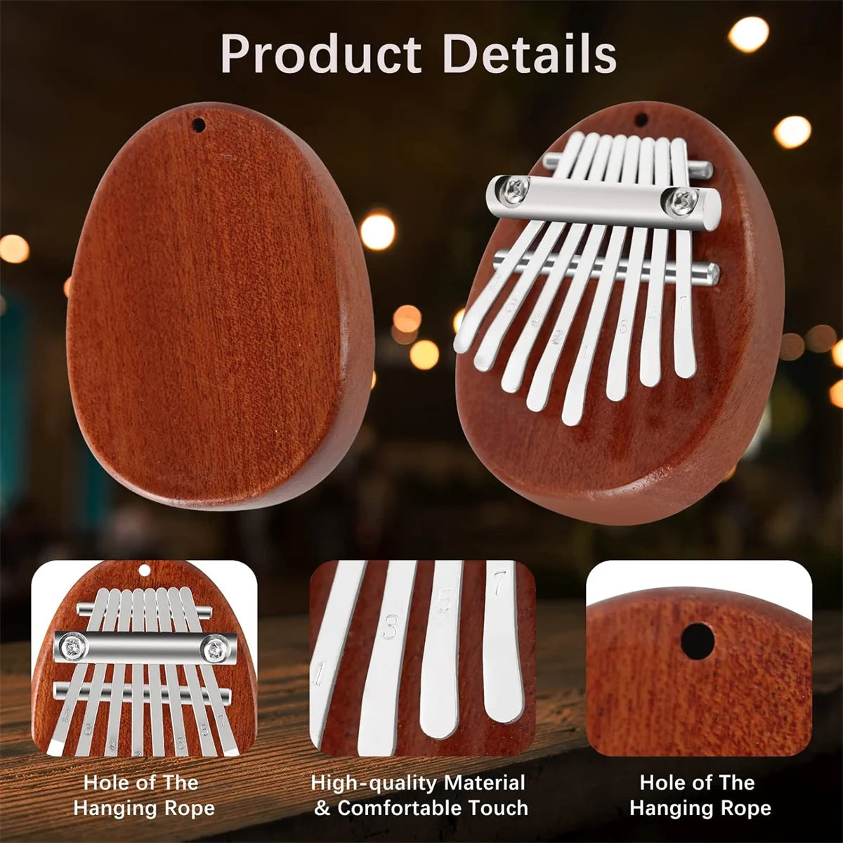 Mini Kalimba 8 Key Thumb Piano Water Drop Style - Portable Cute Musical Instrument for Kids & Adults - Perfect Exquisite Gift