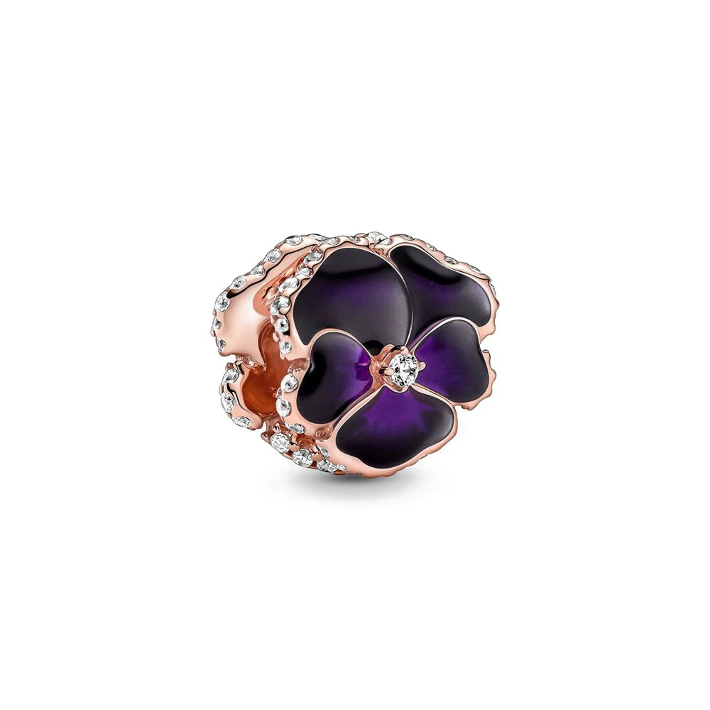 Rose Gold Fine Plated Pink Clip Dasiy Butterfly Dragonfly DIY Charms Fit Original Sterling Silver 925 Bracelet For Women Jewelry