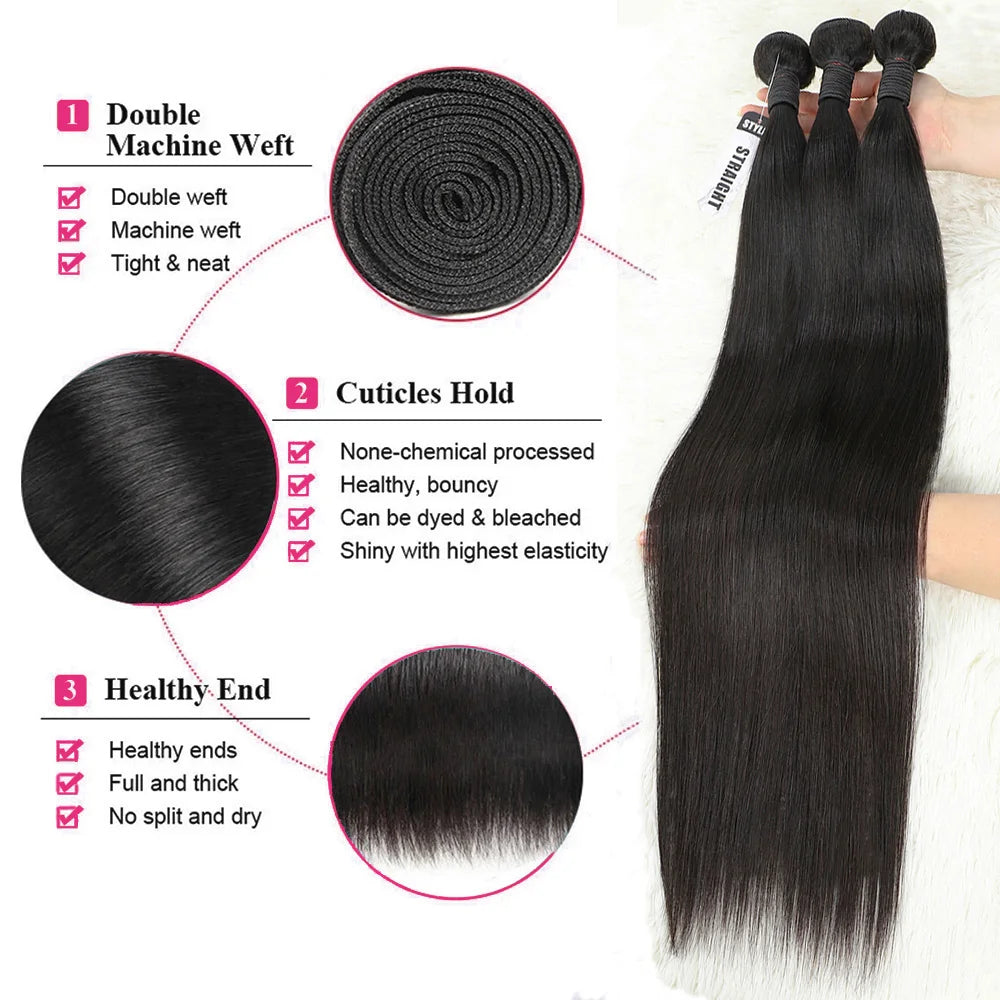 Straight Human Hair Bundles With A Closure Human Hair 24 Inch Transaprent Lace 4x4 5x5 2x6 Hd Lace Closure 3-5 Workdays Delivery
