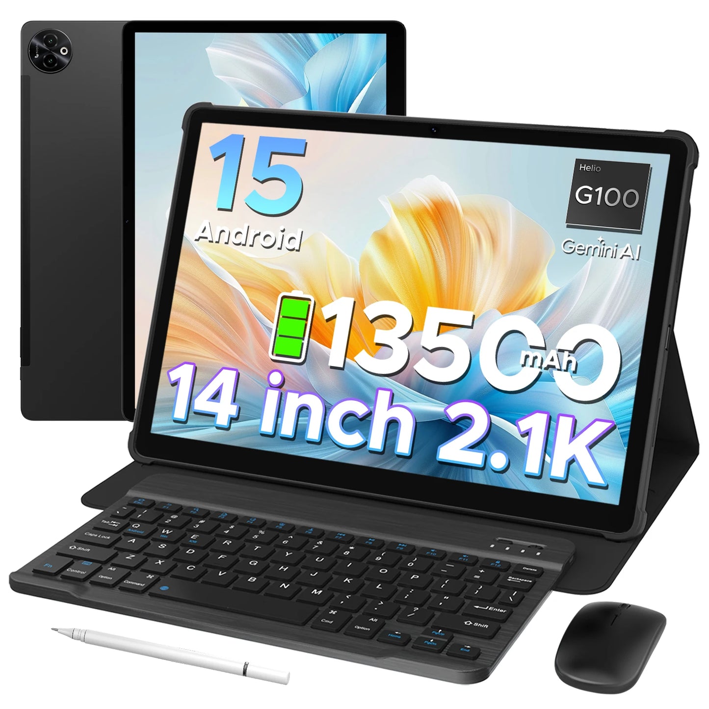 Doogee Tab E3 Max 2 in 1 Tablet Pc 14" 2.1K Display Android 15 32Gb (8+24) 256Gb 13500Mah Battery Qual Speaker Helio G100 Tablet
