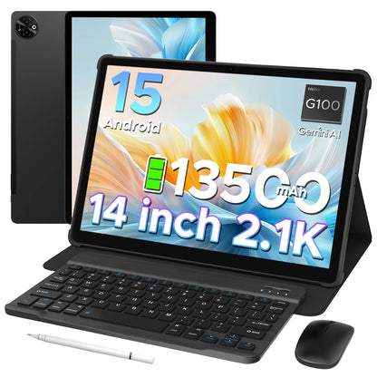 Doogee Tab E3 Max 2 in 1 Tablet Pc 14" 2.1K Display Android 15 32Gb (8+24) 256Gb 13500Mah Battery Qual Speaker Helio G100 Tablet