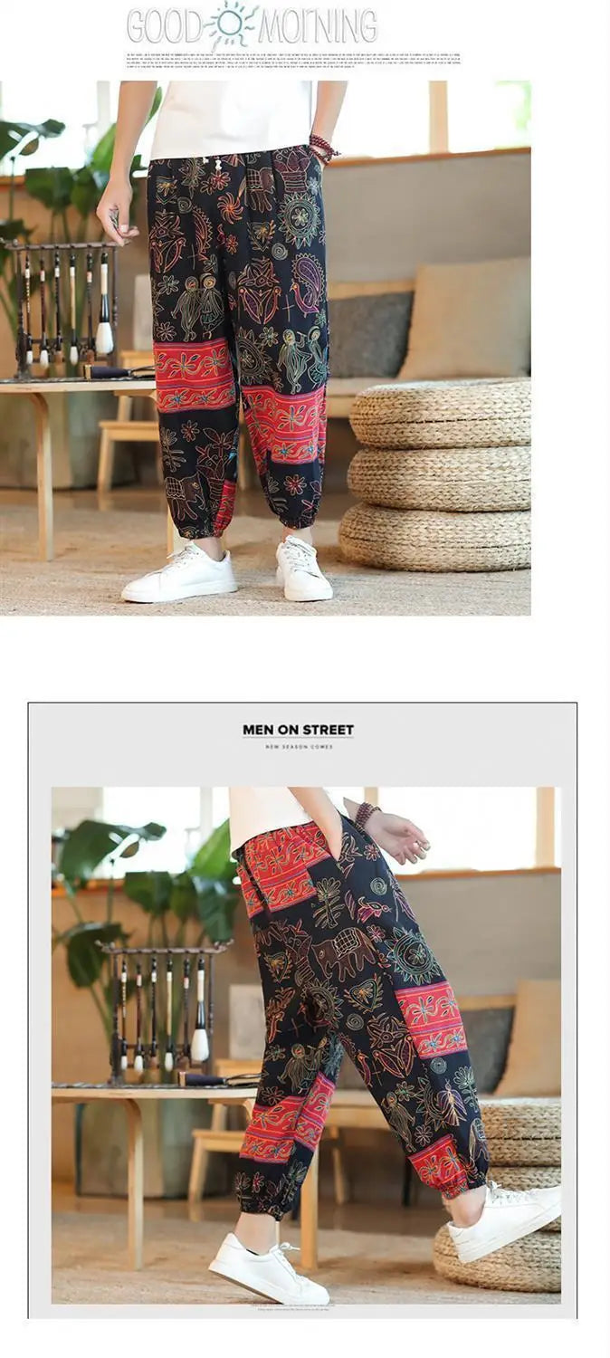 Thai  Cotton Linen  Pants Loose Fit Casual Men's Pants Asian Style Summer Lightweight Trendy Sweatpants  Summer Thin Pants