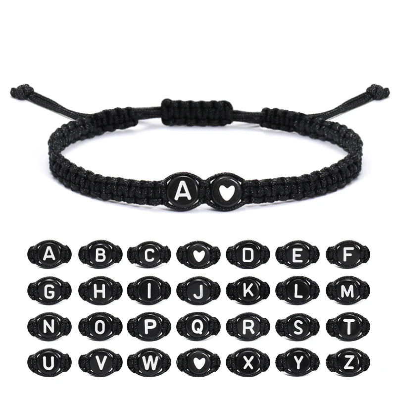 26 Letters Initial Heart Bracelets Handmade Adjustable A-Z Name Braided Bracelets For Women Men Friendship Jewelry