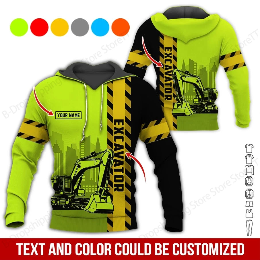 New Excavator Hoodie Sweatshirt Excavator Truck 3d Print Hoodie Men Women Fashion Oversized Tracksuit Working Clothes Operator