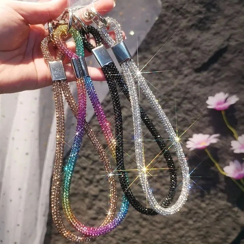 Universal Cellphone Wrist Strap with Card Gorgeous Flash Diamond Lanyard Colorful Hand Rope Mobile Phone Anti-Loss Charm Straps