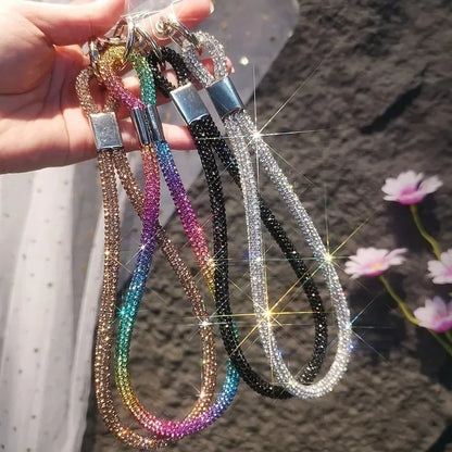 Universal Cellphone Wrist Strap with Card Gorgeous Flash Diamond Lanyard Colorful Hand Rope Mobile Phone Anti-Loss Charm Straps