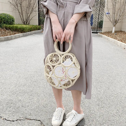 Large Capacity Straw Woven Handbag Handwoven Hollow Women Shoulder Bag Travel Vacation Summer Beach Bag Top Handle Bags