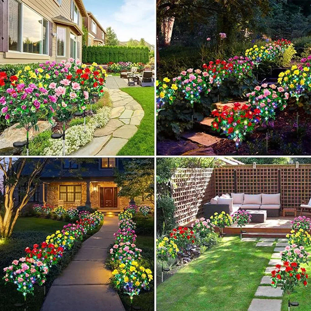 LED Azalea Solar Light Outdoor Waterproof Garden Flower Lamp for Yard Lawn Path Lighting Holiday Wedding Artificial Flower Decor