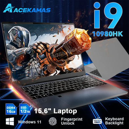 ACEKAMAS 15.6" Laptop Gaming intel Core i9 10980HK IPS Windows 11 Pro Laptop Computer 16GB DDR4 1TB SSD M.2 4K Notebook Gamer PC
