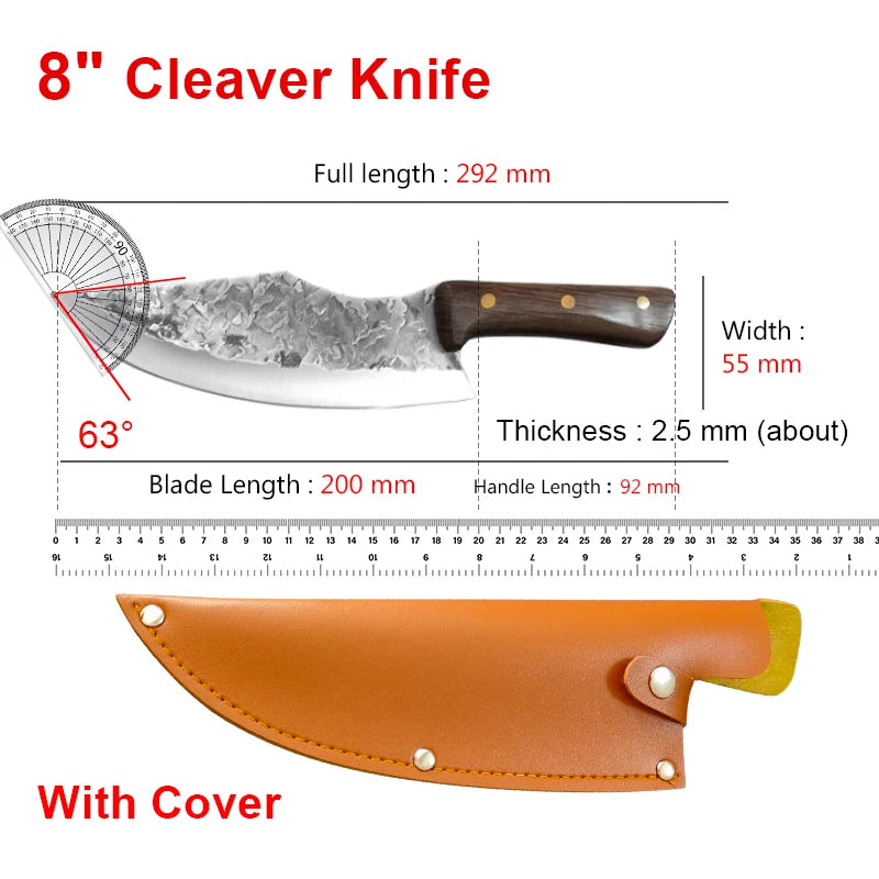 Hand Forge Blade Kitchen Knives Utility Chop Vegetables Cleaver Meat Boning Butcher Knife Wood Handle Chef Barbecue Cooking Tool