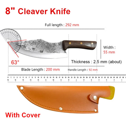 Hand Forge Blade Kitchen Knives Utility Chop Vegetables Cleaver Meat Boning Butcher Knife Wood Handle Chef Barbecue Cooking Tool