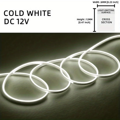 1 Roll 12V 196.85in/5M LED Flexible Silicone Neon Light, Outdoor LED Strip Lights Waterproof, 2835 12-bead Neon Light, 12V 6*12