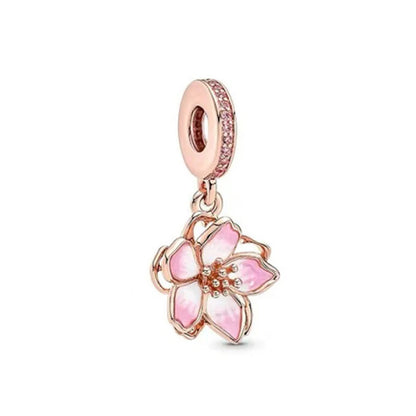Rose Gold Fine Plated Pink Clip Dasiy Butterfly Dragonfly DIY Charms Fit Original Sterling Silver 925 Bracelet For Women Jewelry