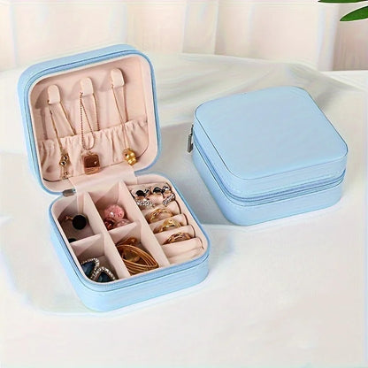 Square Jewelry Organizer Box with Lid | 6-Color Travel Case for Earrings, Necklaces & Rings - Gift for Women