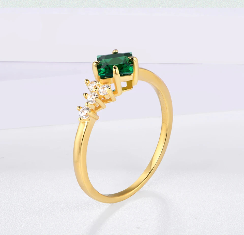 ATTAGEMS 925 Sterling Silver 18K Gold Plated Emerald Engagement Ring Wedding Bands Fine Jewelry Wholesale Drop Shipping