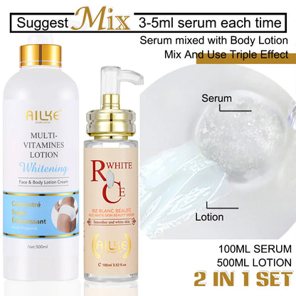 AILKE Natural Multi-Vitamin Lightening Skin Care Kit, Moisturize, Even Toning, Remove Dark and White Spots, Clean & Smooth Skin