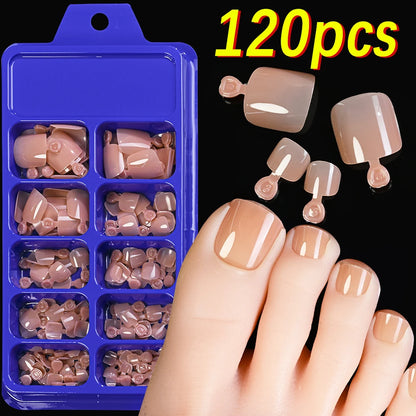 144pcs Short Square False Toe Nails Lake Blue/White/Red/Nude Press on Toenails Glossy Full Cover Toe Nails 100/120pcs Artificial