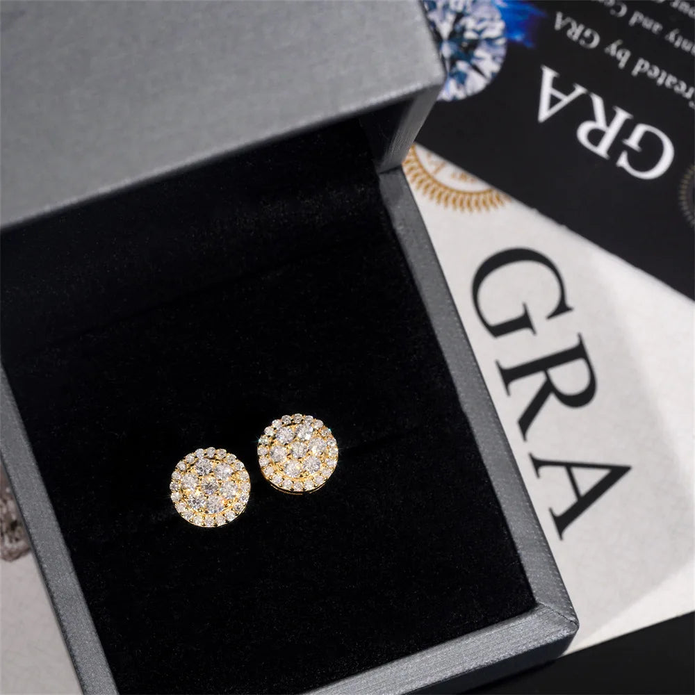 BXINY GRA Certified Full Moissanite Earrings 100% S925 Silver 18K Gold Plated Round Ear Studs for Women Men Hiphop Gifts Jewelry