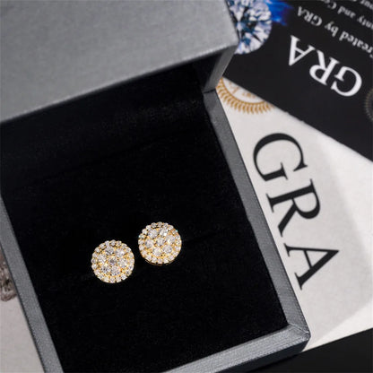 BXINY GRA Certified Full Moissanite Earrings 100% S925 Silver 18K Gold Plated Round Ear Studs for Women Men Hiphop Gifts Jewelry