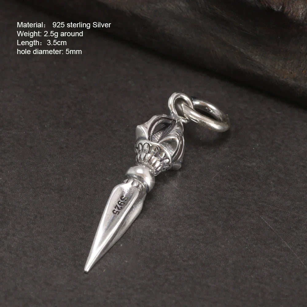 Real 925 Sterling Silver Small Vajra Pendant For Men and Women Buddhism Prayer Bouddha Jewelery