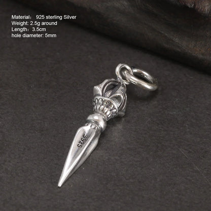 Real 925 Sterling Silver Small Vajra Pendant For Men and Women Buddhism Prayer Bouddha Jewelery