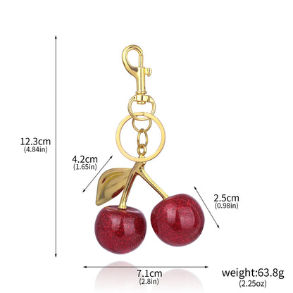 Fashion Red Cherry Keychain Pendant Summer Fruits Keyring for Women Men Bag Jewelry Accessory Gift