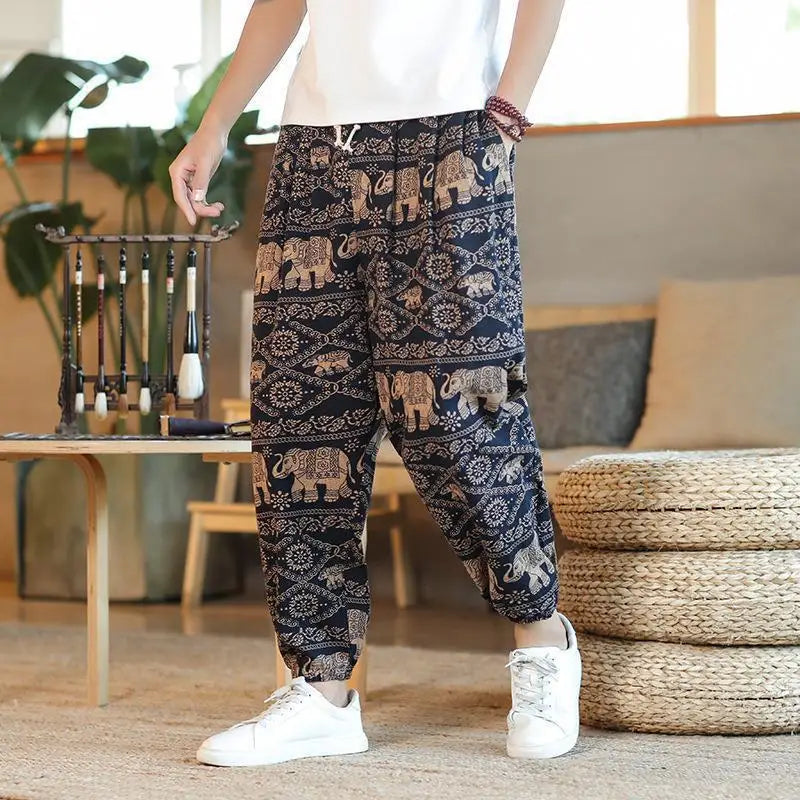 Thai  Cotton Linen  Pants Loose Fit Casual Men's Pants Asian Style Summer Lightweight Trendy Sweatpants  Summer Thin Pants