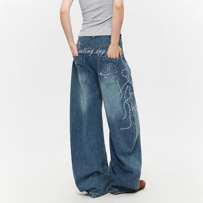Men's Baggy Jeans Unisex Y2K Trendy Casual Wide Leg Denim Pants High Street Oversize Trousers American Style Streetwear Fashion