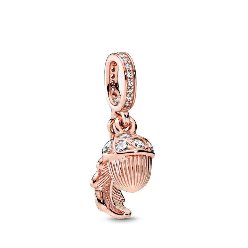 Rose Gold Fine Plated Pink Clip Dasiy Butterfly Dragonfly DIY Charms Fit Original Sterling Silver 925 Bracelet For Women Jewelry