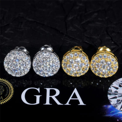 BXINY GRA Certified Full Moissanite Earrings 100% S925 Silver 18K Gold Plated Round Ear Studs for Women Men Hiphop Gifts Jewelry