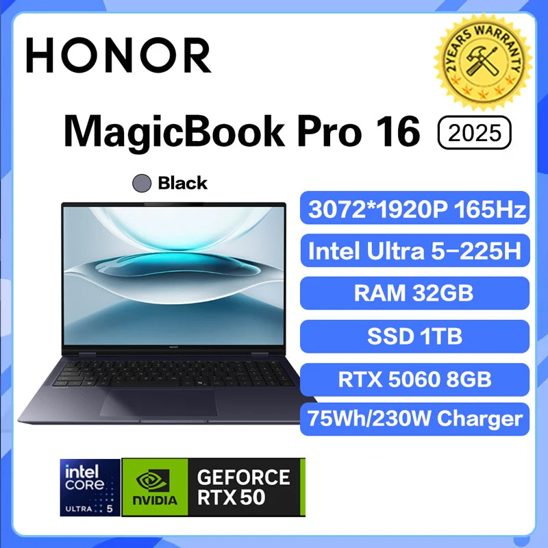 Honor MagicBook Pro 16 Laptop Ultra5 225H/Ultra9 285H 24G/32G 1T 3.1K 165Hz Honor Laptop Notebook Ultrabook Game Computer