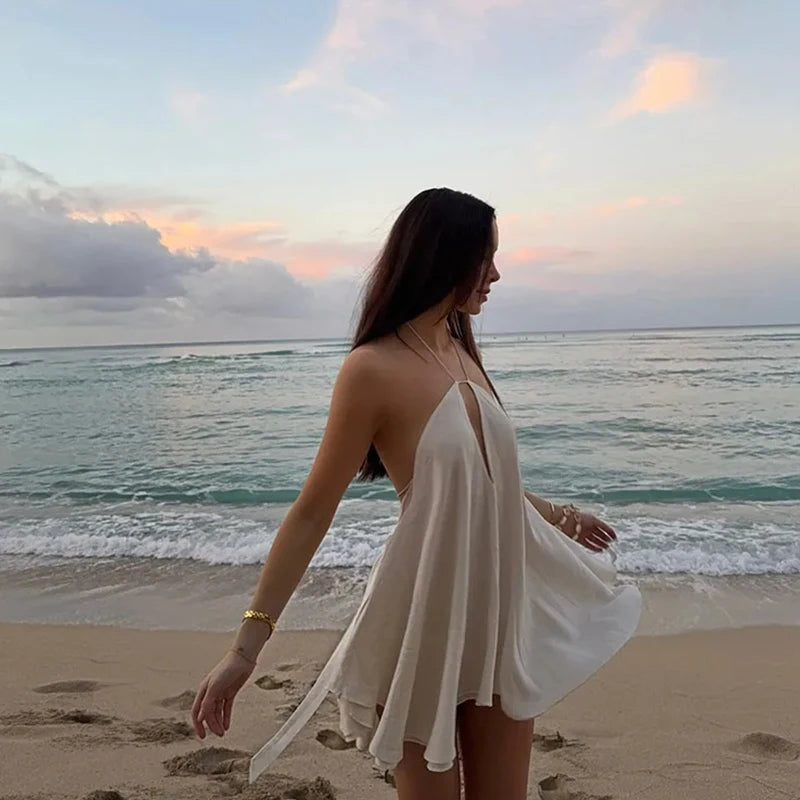 Sexy Party Off Shoulder Dresses Women's Elegant Sleeveless Hollow Out Beach Dress Backless High Street Lady Vestidos 2025 Summer