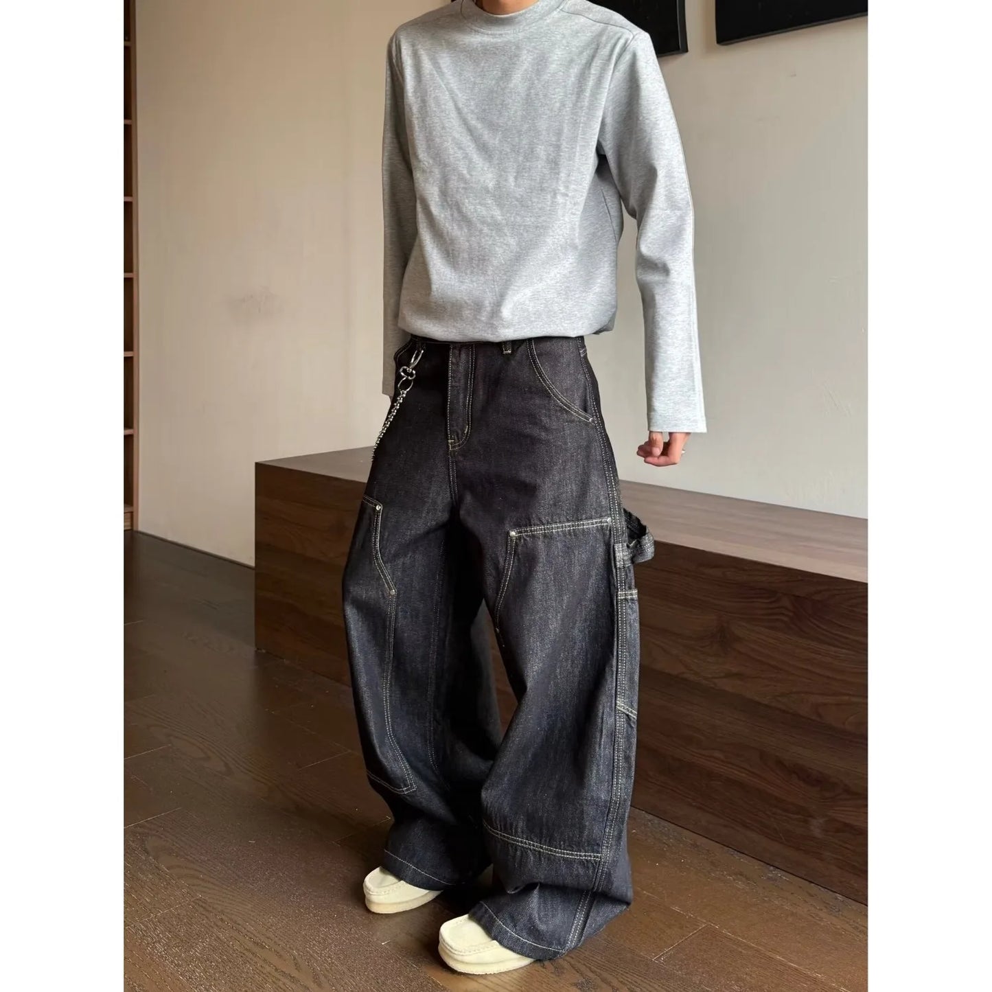 Men's Baggy Jeans Unisex Y2K Trendy Casual Wide Leg Denim Pants High Street Oversize Trousers American Style Streetwear Fashion