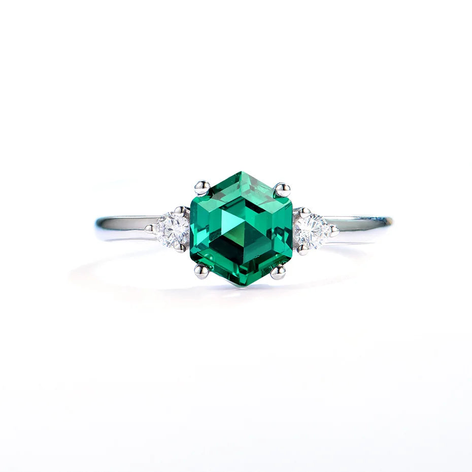 Luxyimagic Hexagon London Blue Topaz Gemstone Ring for Women Soid 925 Sterling Silver Tanzanite Morganite Jewelry for Engagement